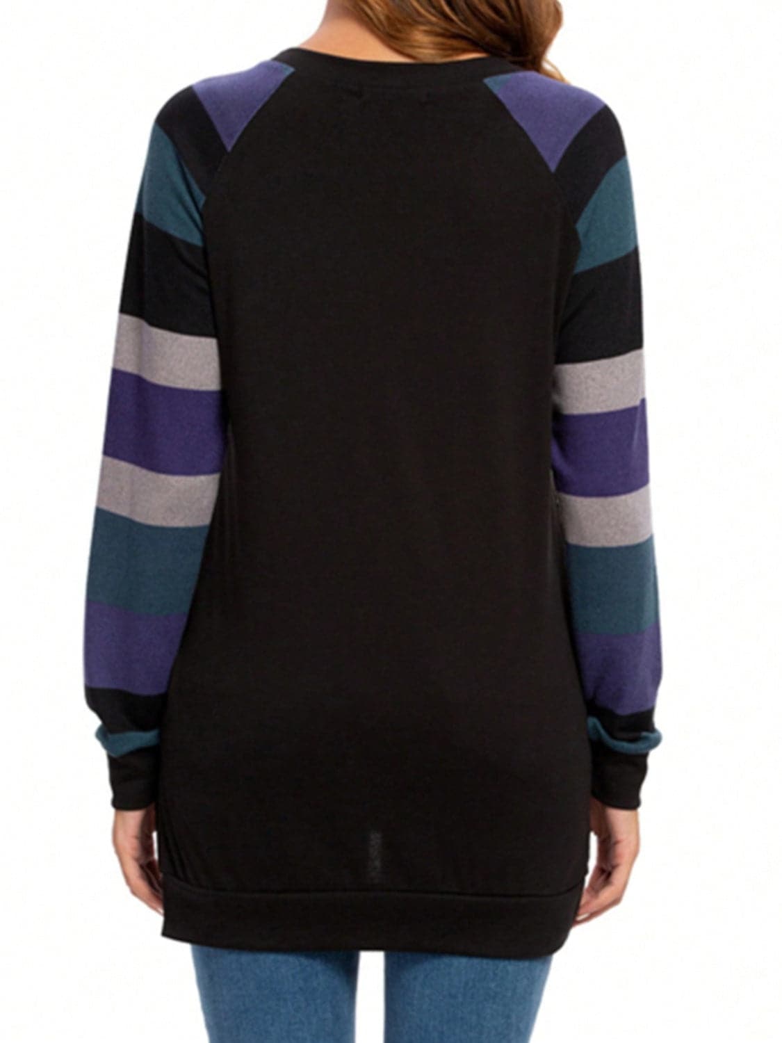 Color Block Round Neck Long Sleeve T-Shirt.