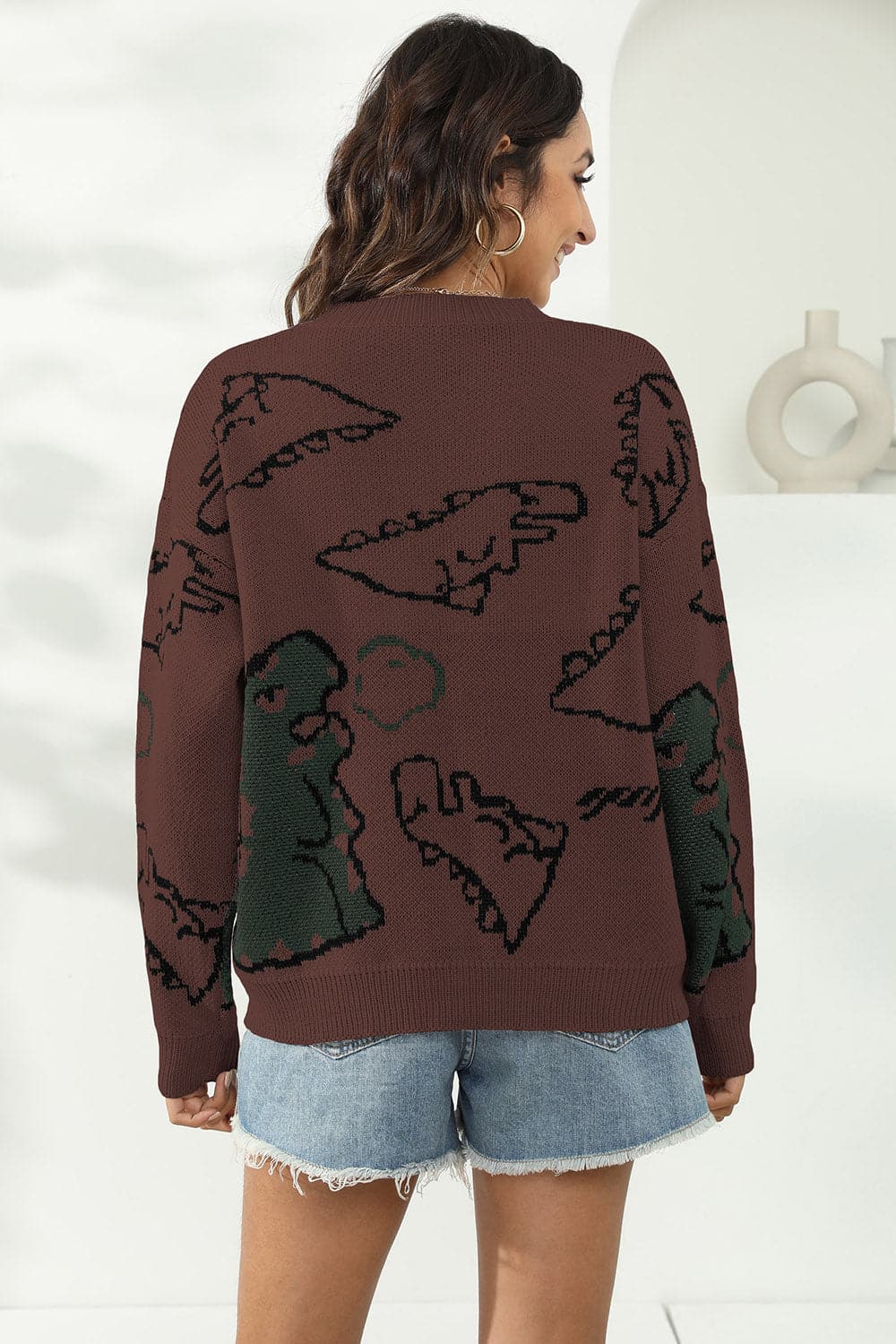 Dinosaur Print Pullover Sweater.