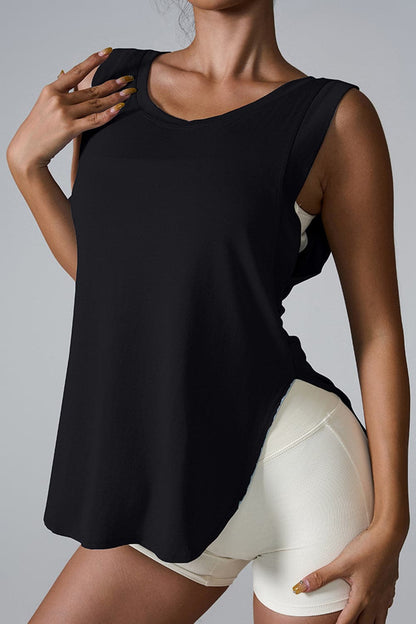 Slit Round Neck Active Tank.