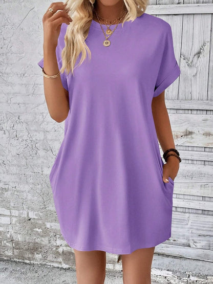 Round Neck Short Sleeve Mini Dress.