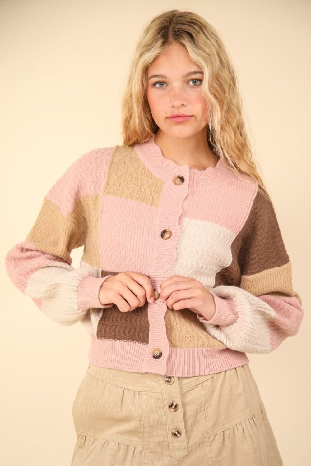 Very J color block sweater cardigan