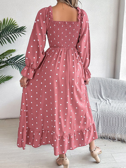 Polka Dot Flounce Sleeve Midi Dress.