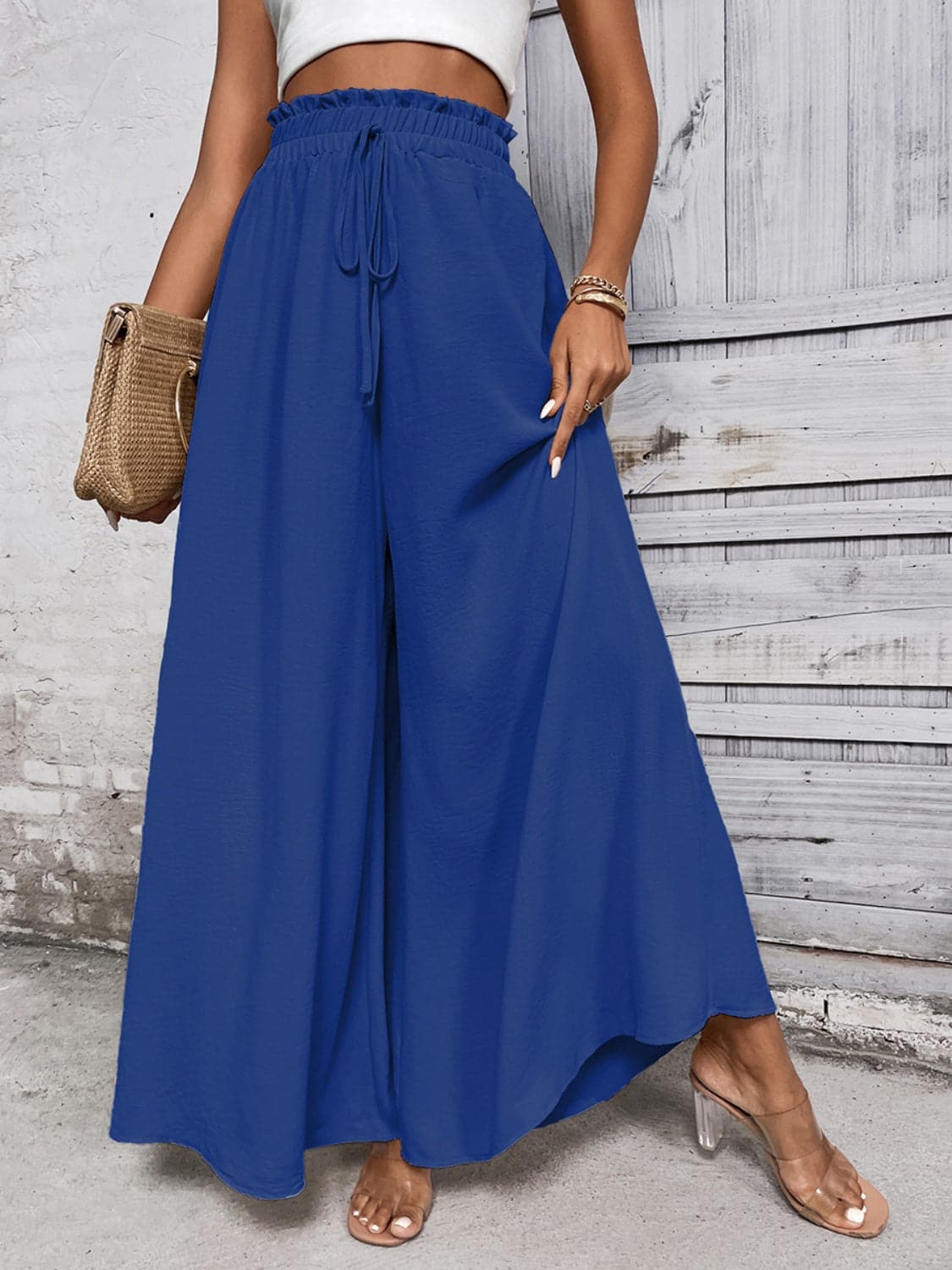 Tied High Waist Wide Leg Pants.