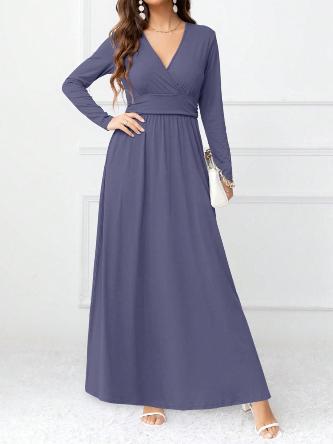 Pocketed Surplice Long Sleeve Maxi Dress.