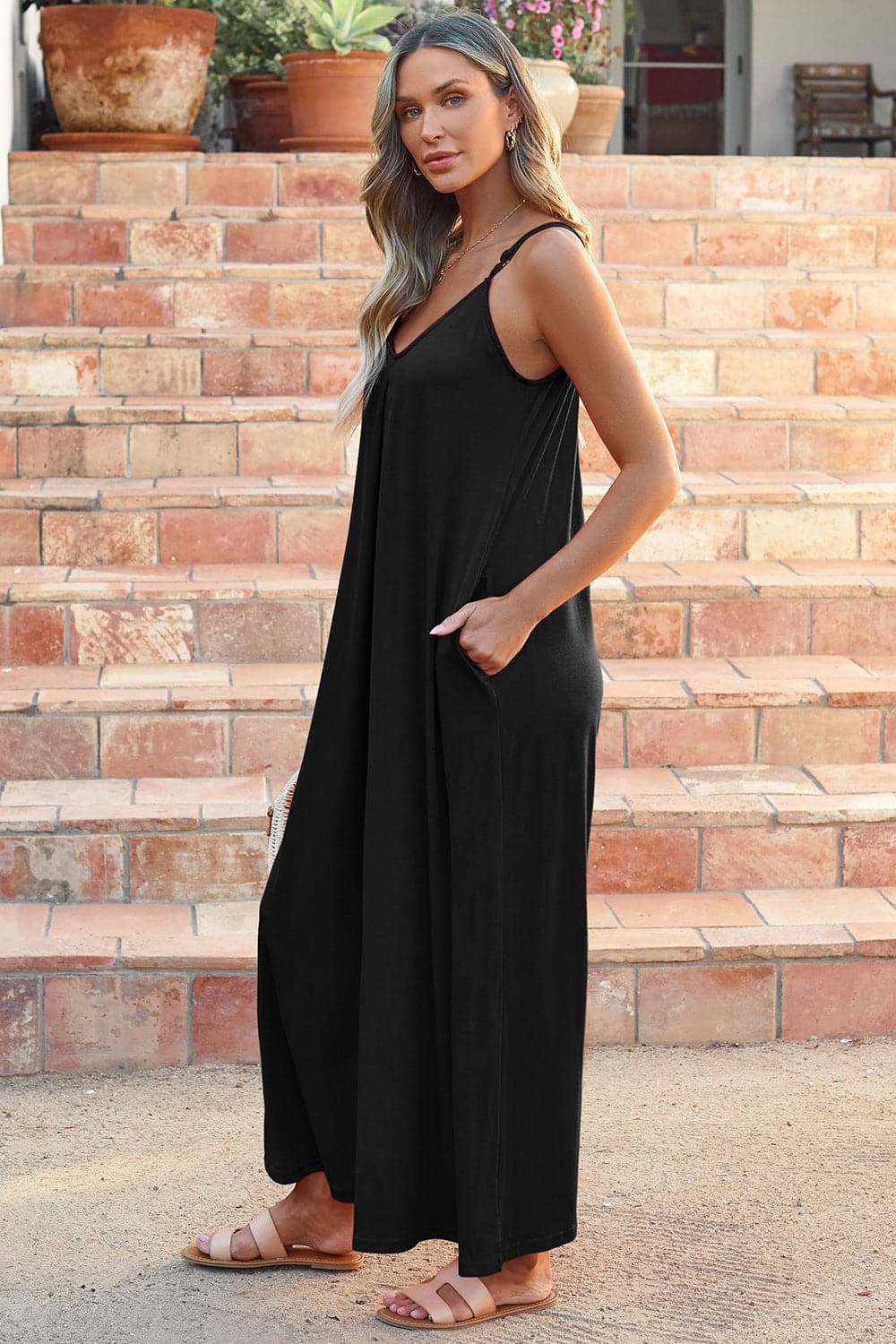 V-Neck Spaghetti Strap Jumpsuit.