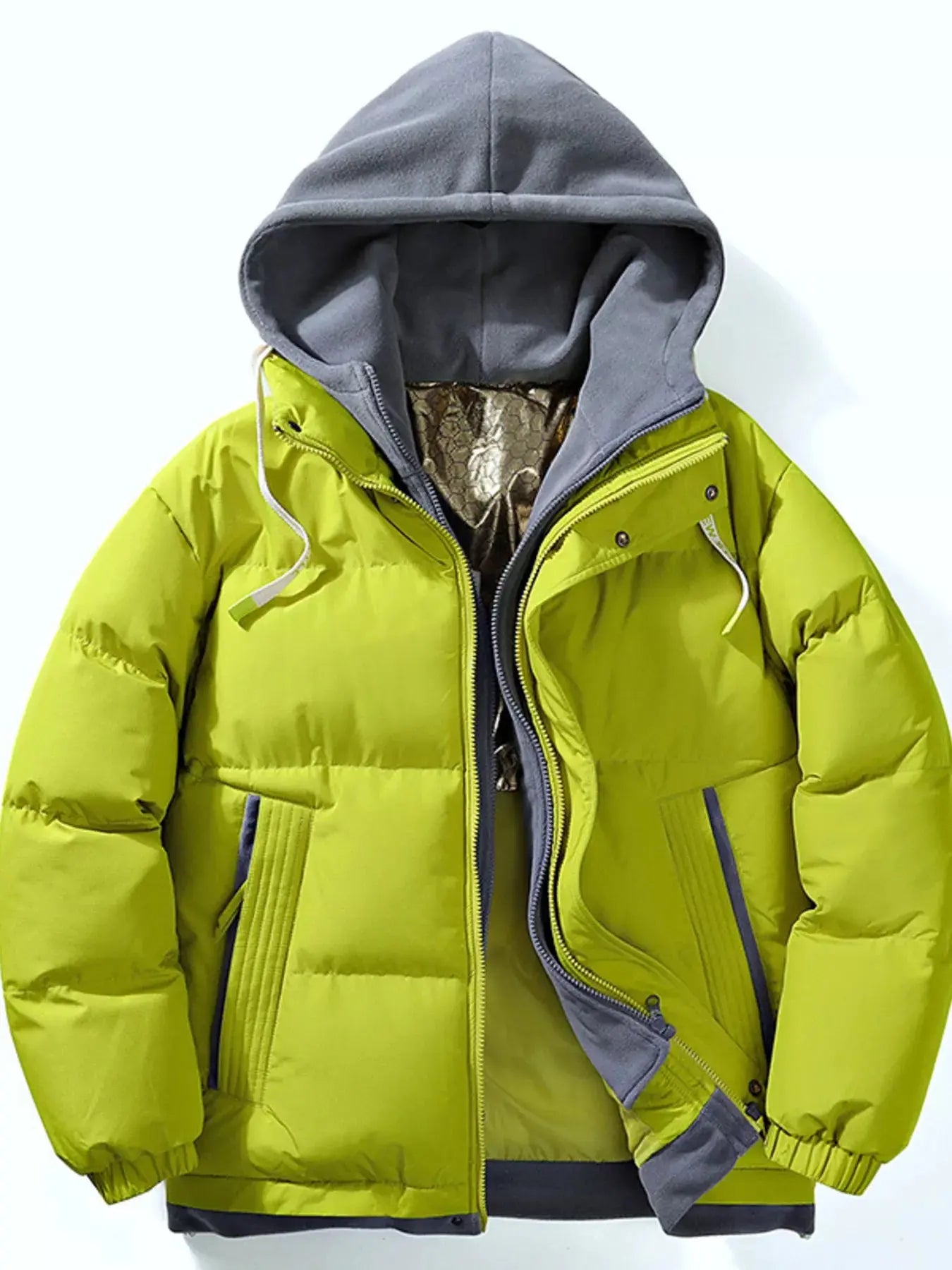Men's Full Size Two-Tone Hooded Puffer Jacket Plus Size Simply Love
