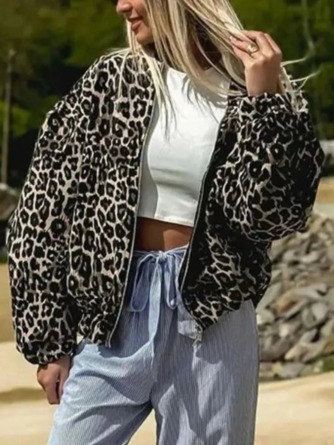 Leopard Print Oversized Bomber Jacket Coco’s Tee Boutique