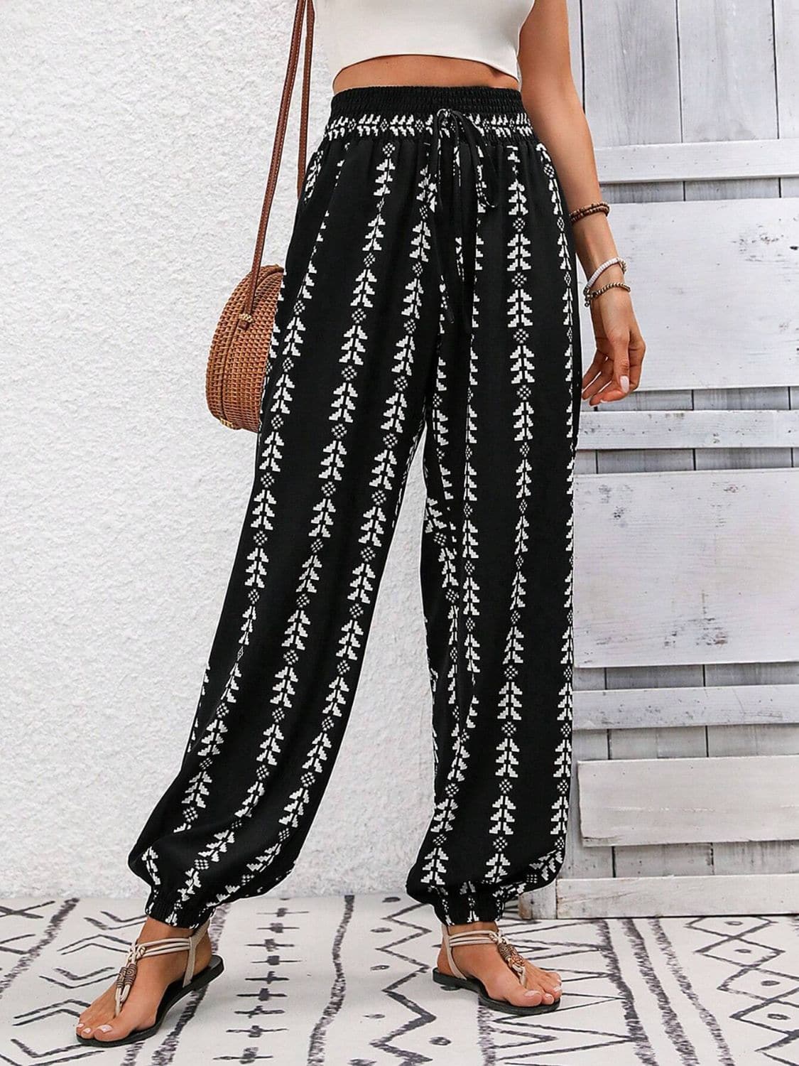 Tied Printed High Waist Pants.