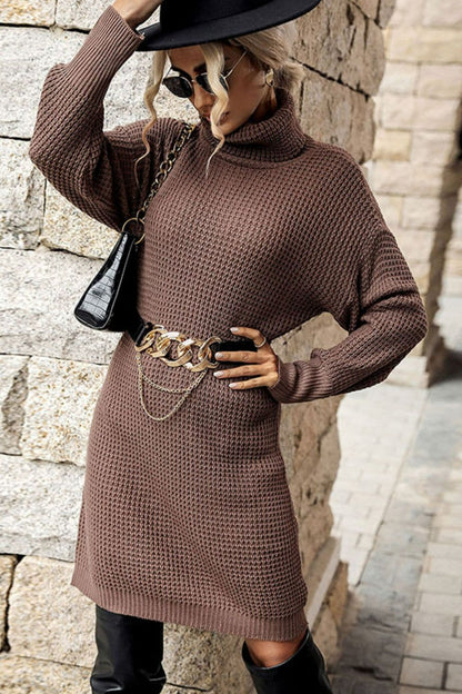 Turtleneck Dropped Shoulder Mini Sweater Dress.