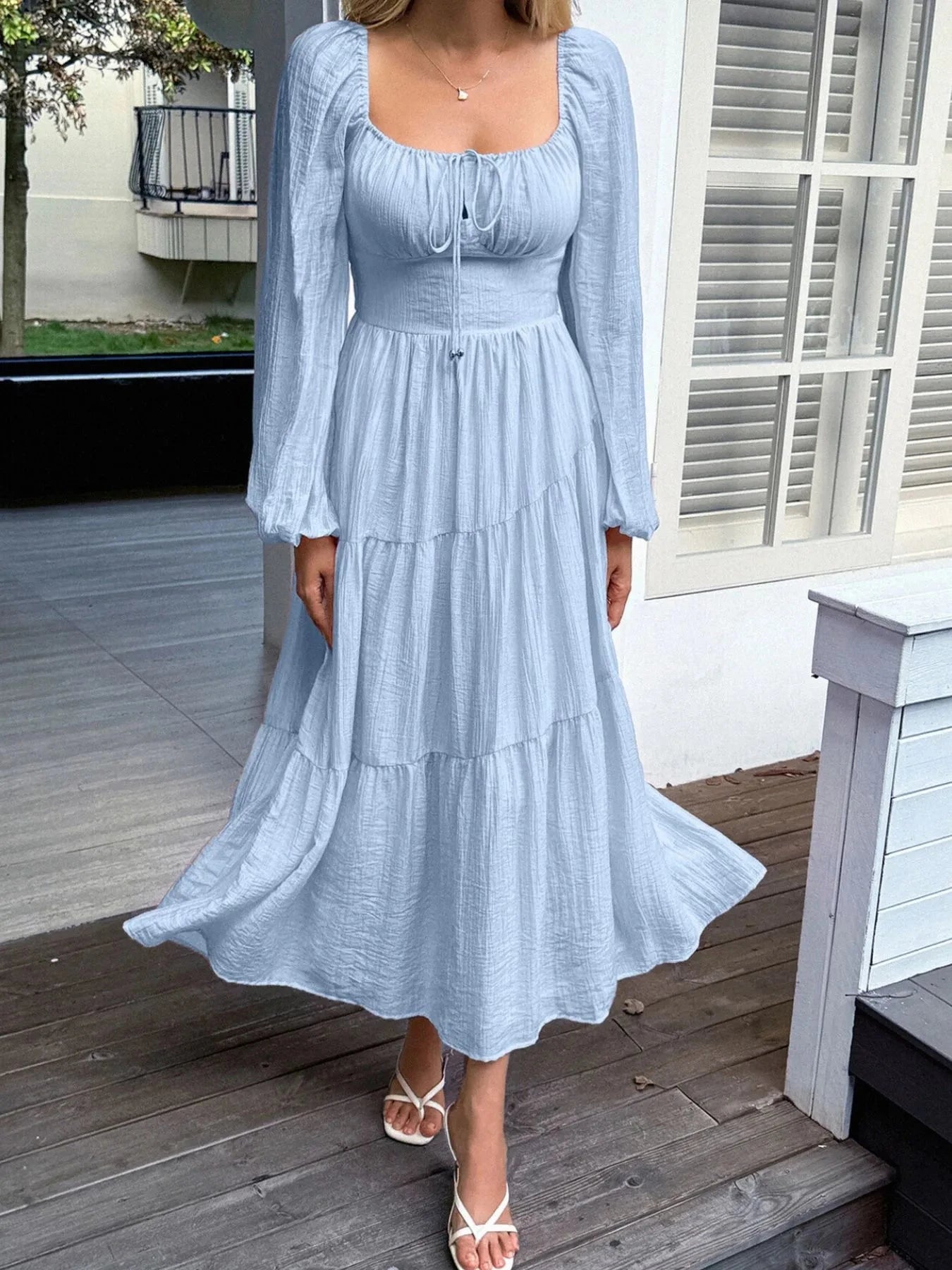 Tiered Balloon Sleeve Midi Dress Coco’s Tee Boutique