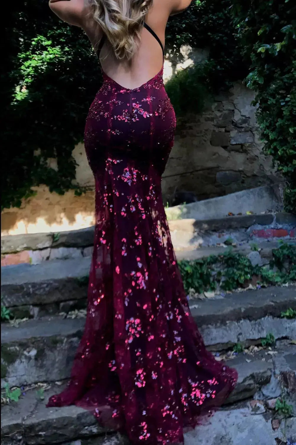 Full Size Sequin Tie Back V-Neck Maxi Dress Plus Size Simply Love