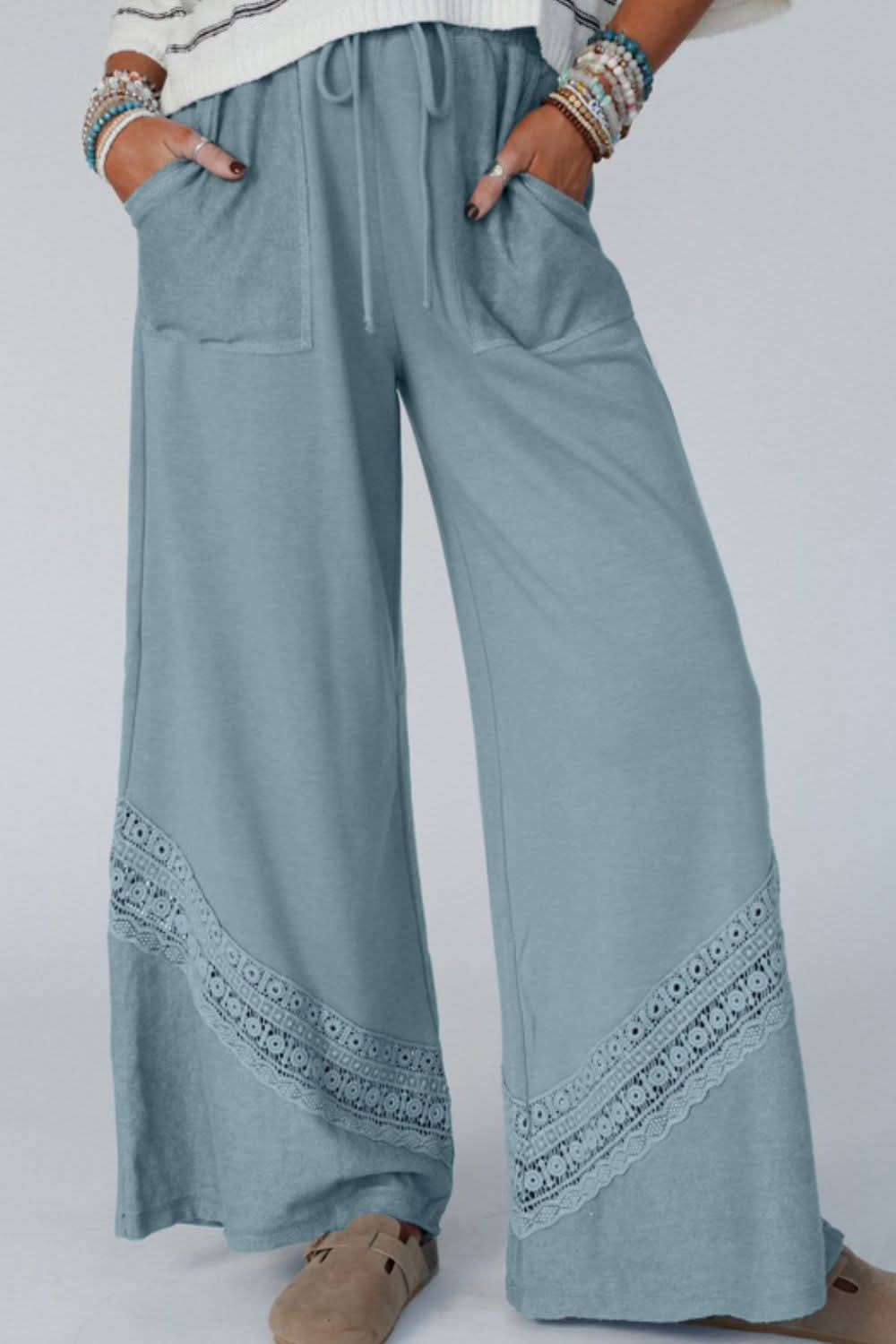 Lace Embellished High-Waisted Trousers