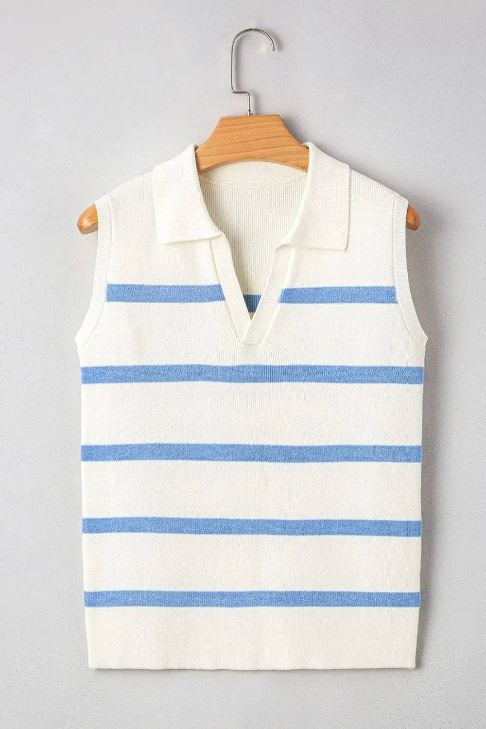 Stripe Split V Neck Collared Ribbed Sweater Vest Simply Love