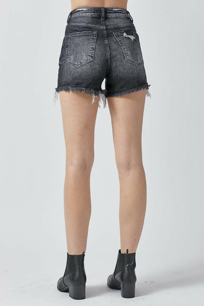 RISEN Full Size High Rise Distressed Denim Shorts.