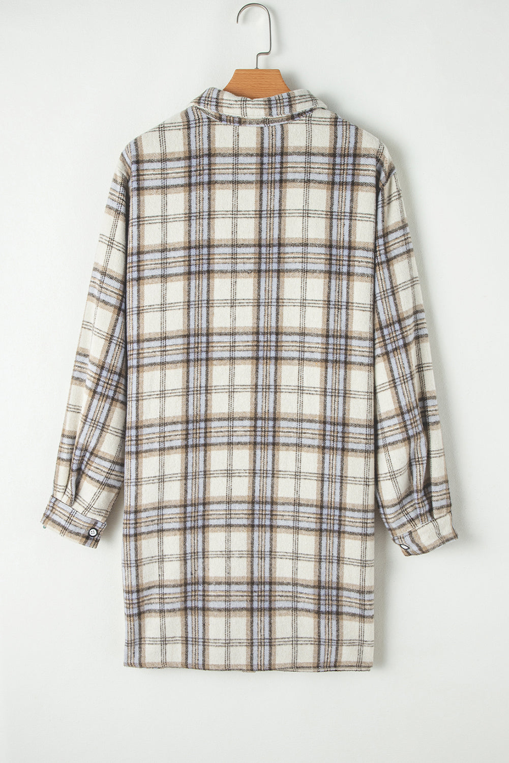 Chic white plaid tunic shacket with stylish side slits in plus sizes