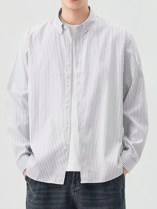Men's Full Size Casual Striped Button-Down Shirt Plus Size Simply Love