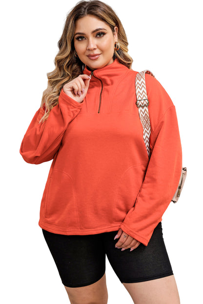 Chic orange o-ring zip pocket sweatshirt for plus size comfort