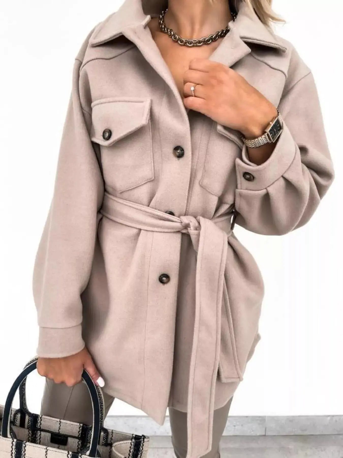 Button-Down Tie Waist Coat Simply Love