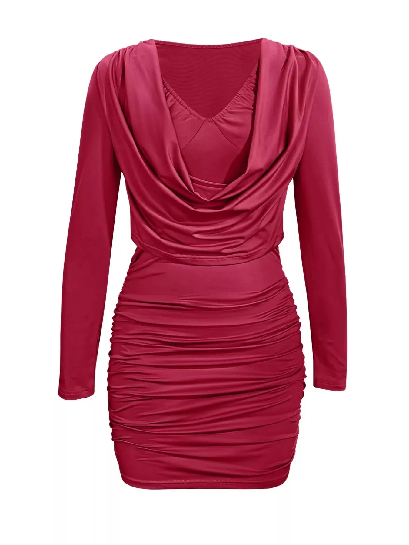 Draped V Neck Long Sleeve Bodycon Mini Dress Brown Simply Love