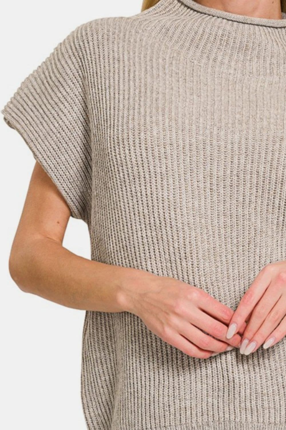 Zenana Short Sleeve Mock Neck Sweater.