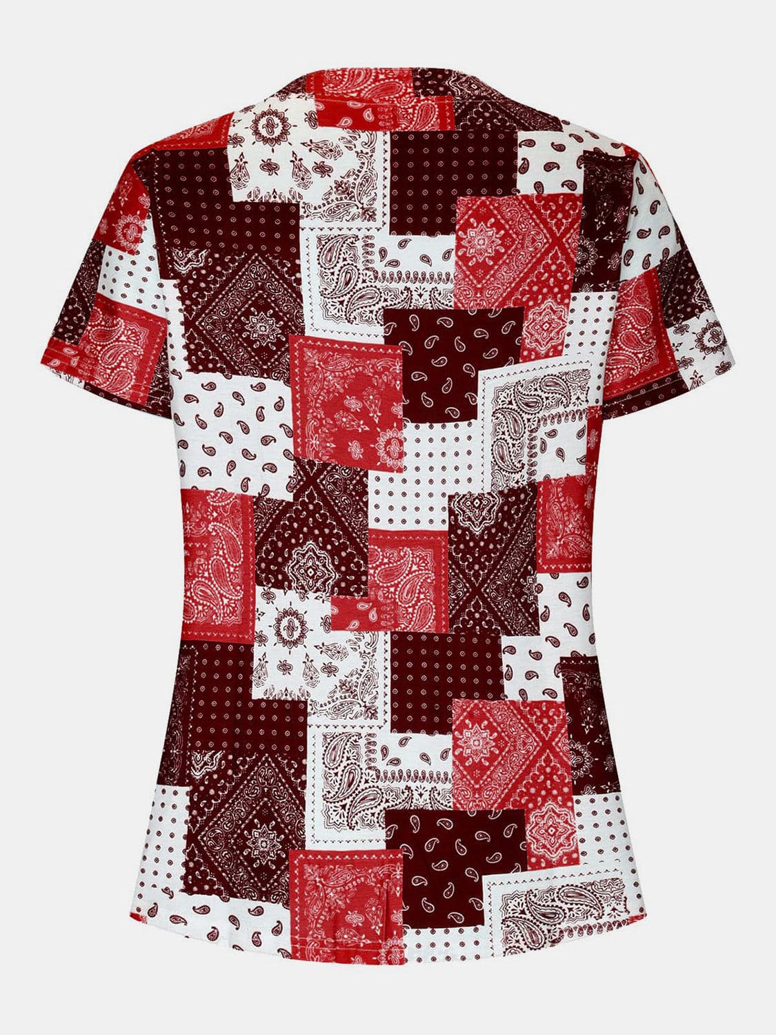 Printed Notched Short Sleeve Blouse.