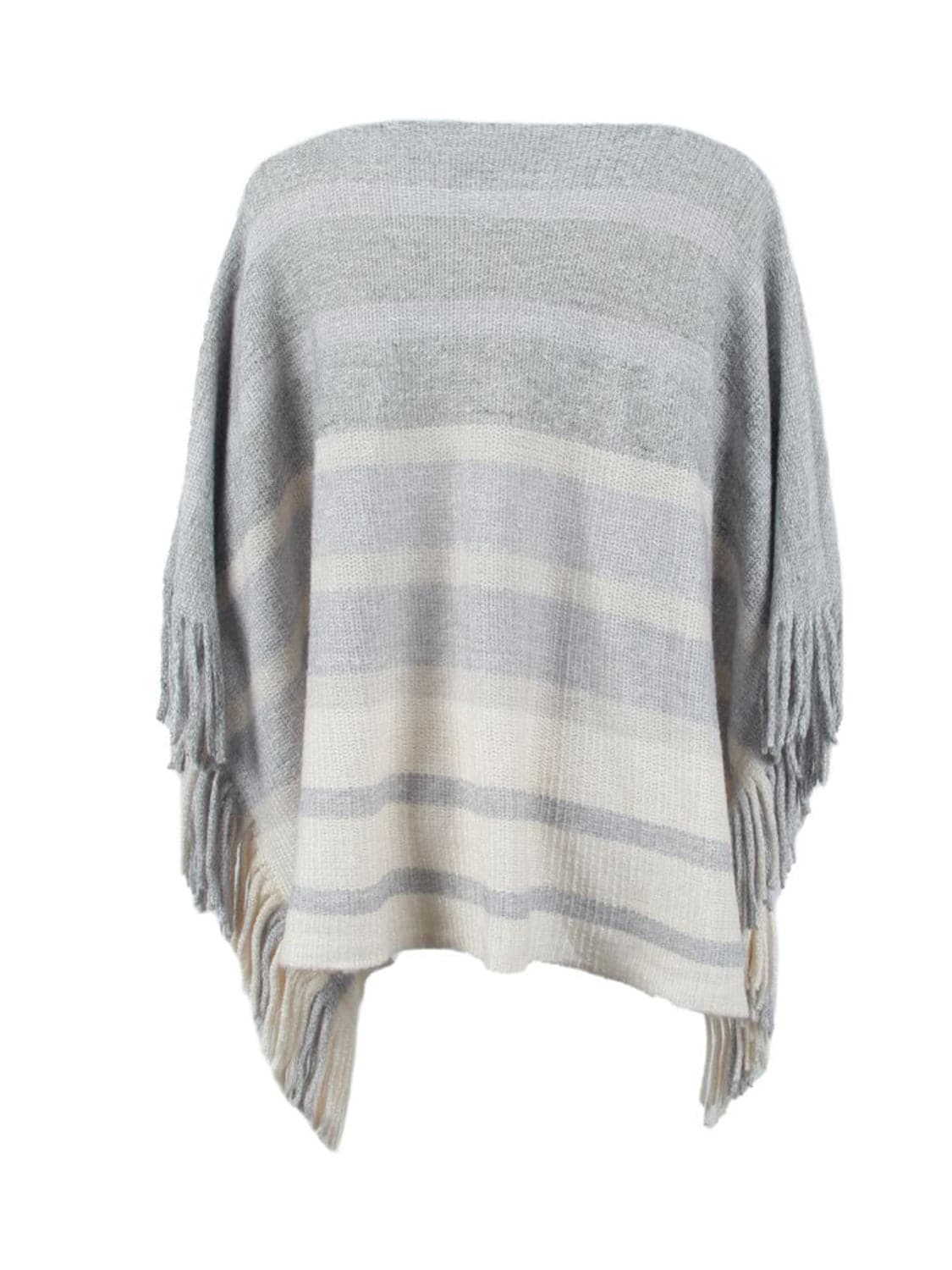 Striped Boat Neck Poncho with Fringes.