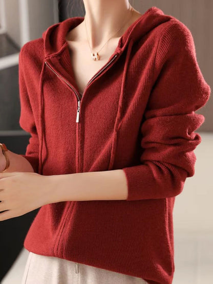 Cozy drawstring hooded sweater with zip-up design