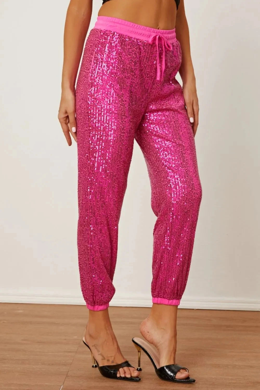 Sequin Drawstring Pants with Pockets Coco’s Tee Boutique