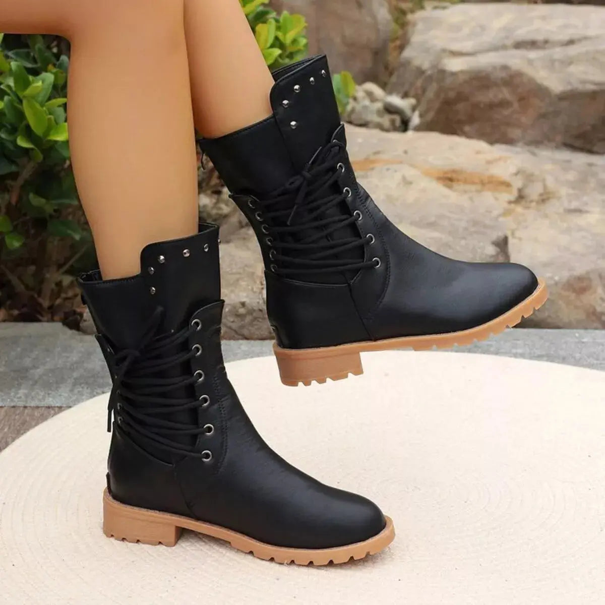Studded Lace-Up Boots Simply Love