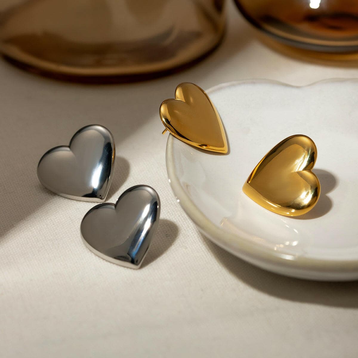 Stainless Steel Heart Stud Earrings.