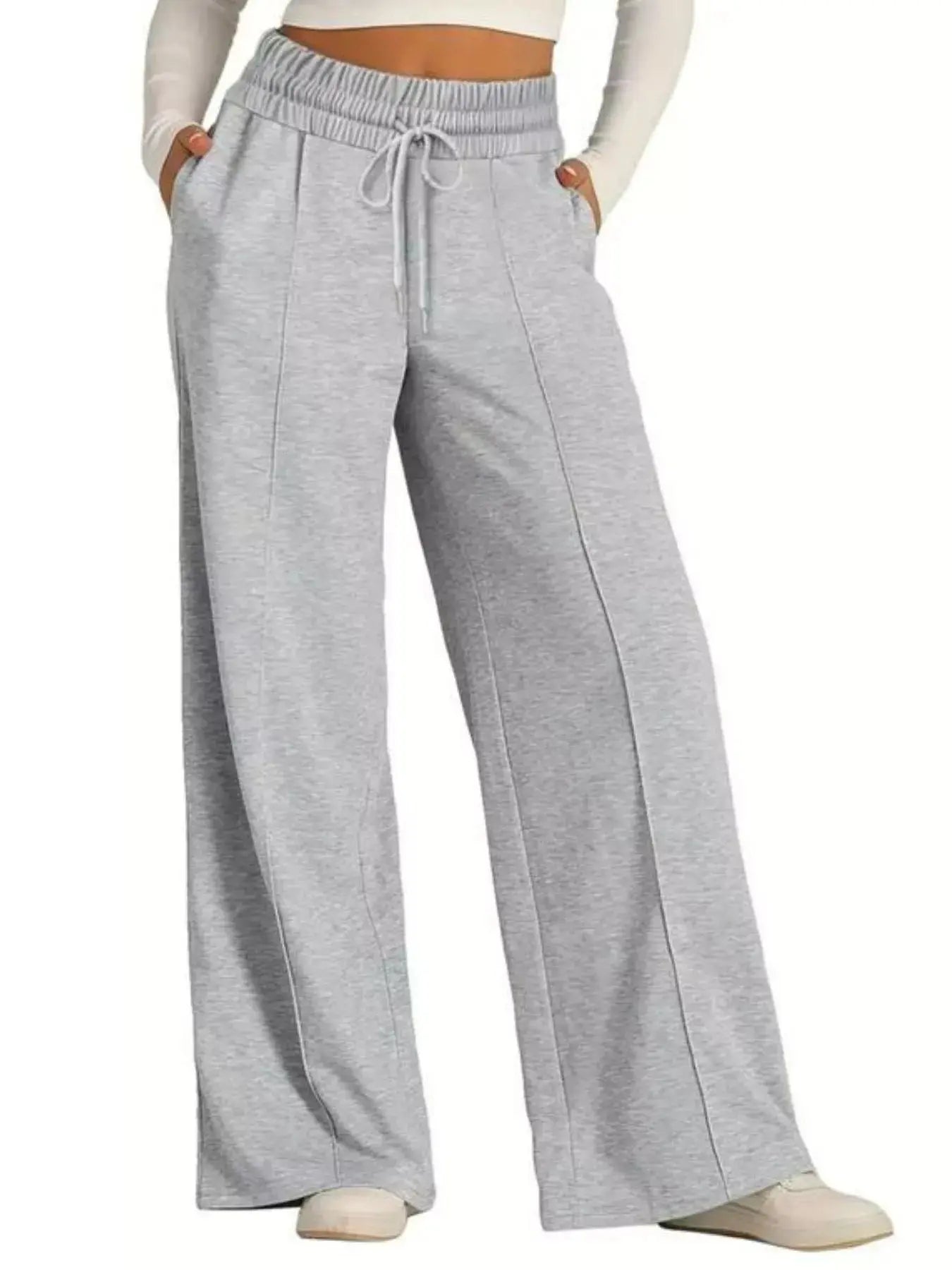 Drawstring Wide Leg Pants With Pockets For Women Loungewear Rayon Spandex Blend Simply Love