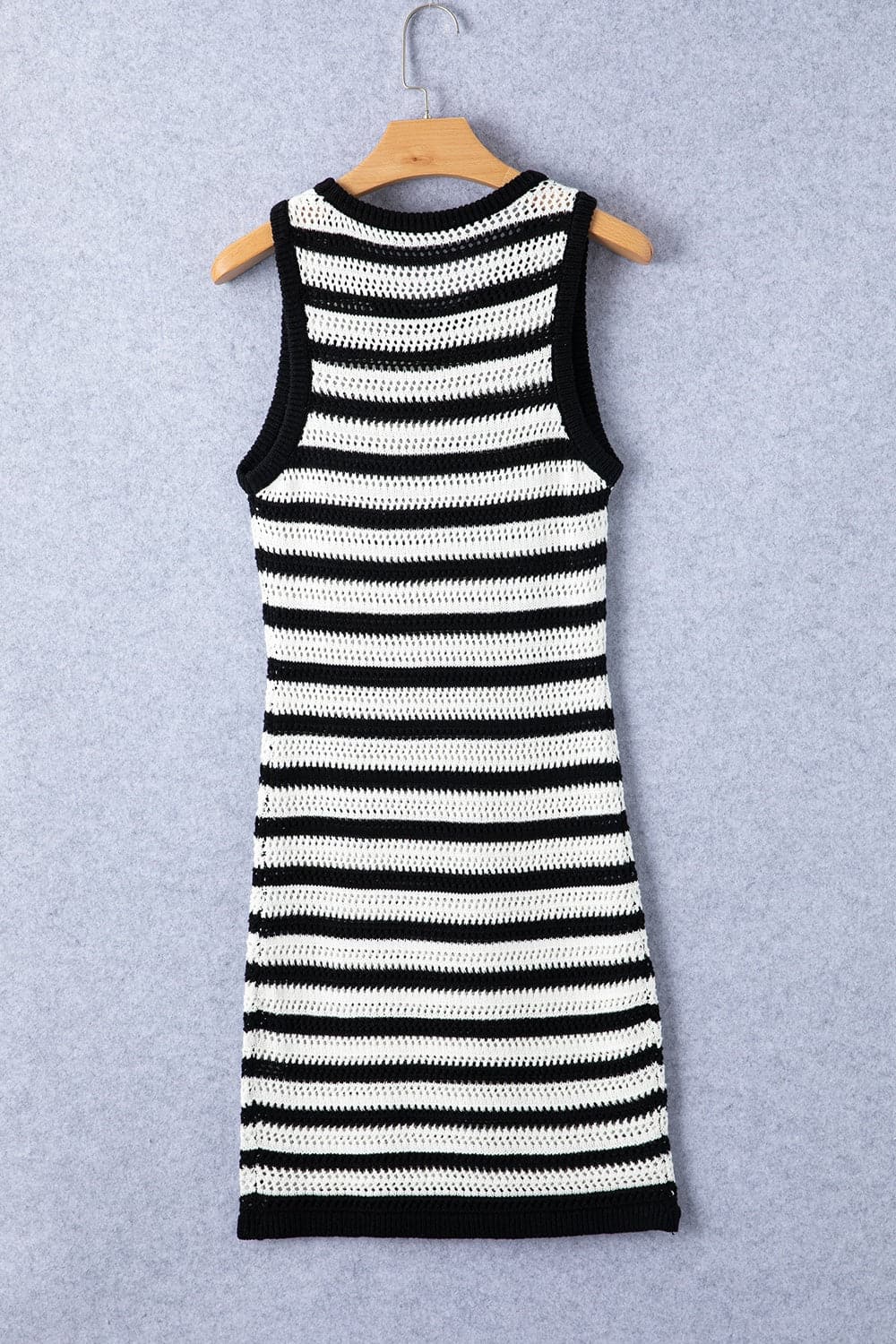 Openwork Striped Wide Strap Knit Dress.