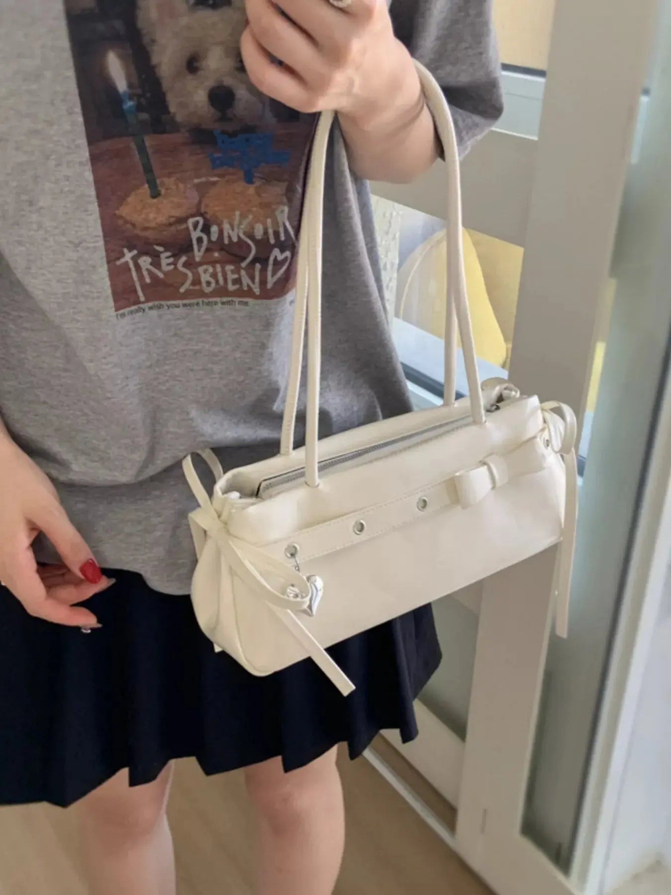 PU Leather Small Shoulder Bag With Heart Charm Elegant Tote Simply Love