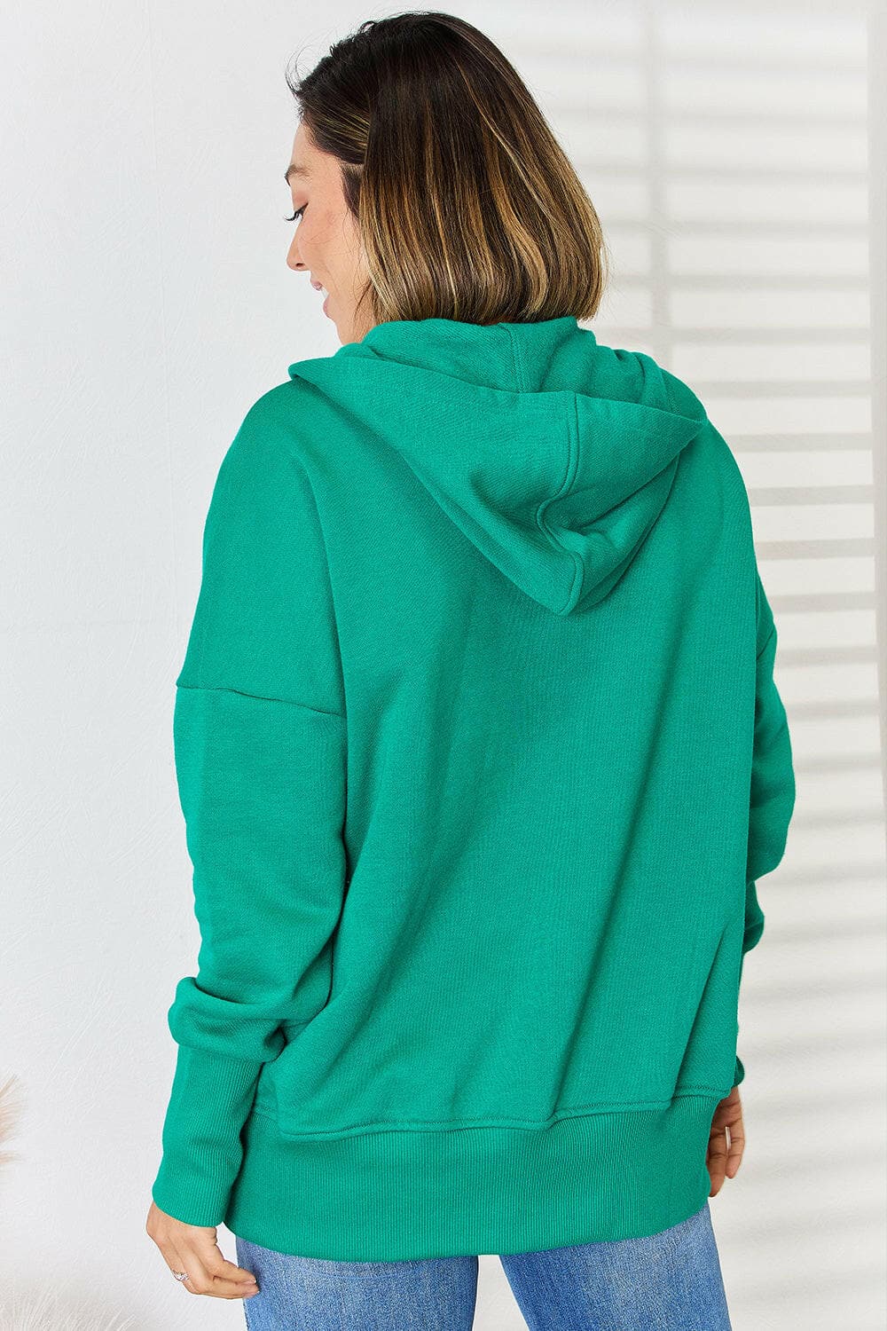 Zenana Half Snap Long Sleeve Hoodie.