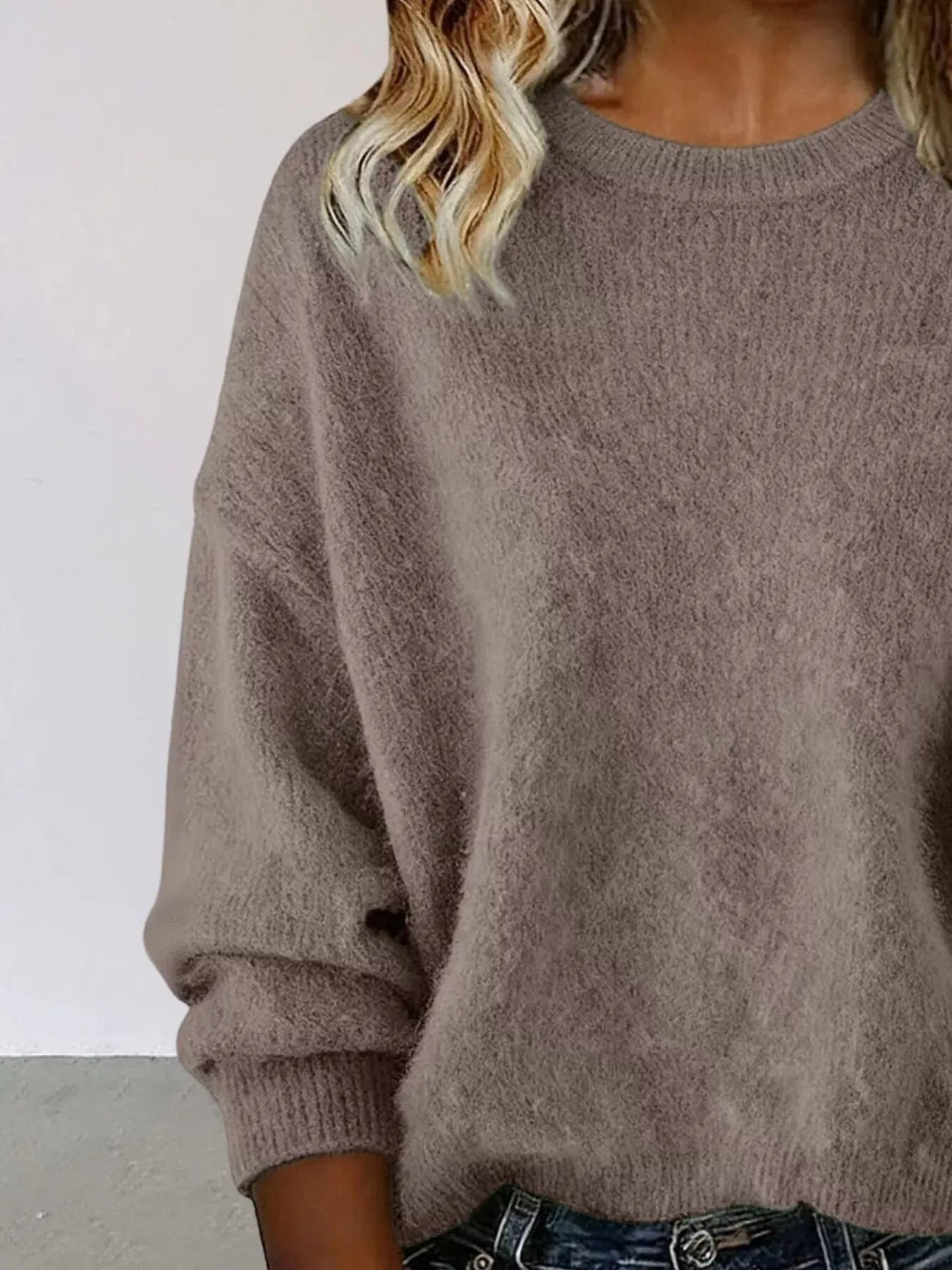 Full Size Round Neck Dropped Shoulder Sweater Plus Size Simply Love