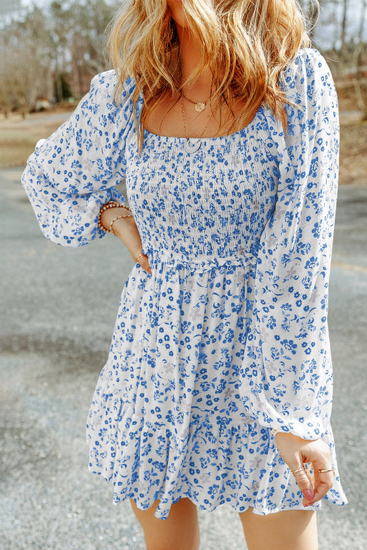 Alanna Boho Floral Smocked Puff Sleeve Mini Dress - Love Salve 