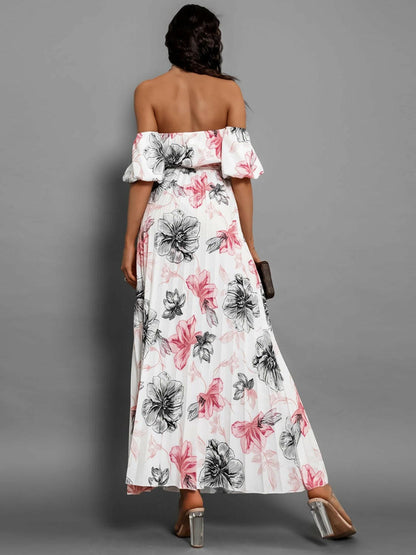 Pleated Floral Off-Shoulder Short Sleeve Midi DressPleated Floral Off-Shoulder Short Sleeve Midi Dress
 Step into elegance with our Pleated Floral Off-Shoulder Short Sleeve Midi Dress. Embrace sophistication effortleLove Salve -Shoulder Short Sleeve Midi Dressjust arrived