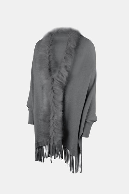 Fringe Open Front Long Sleeve Poncho.