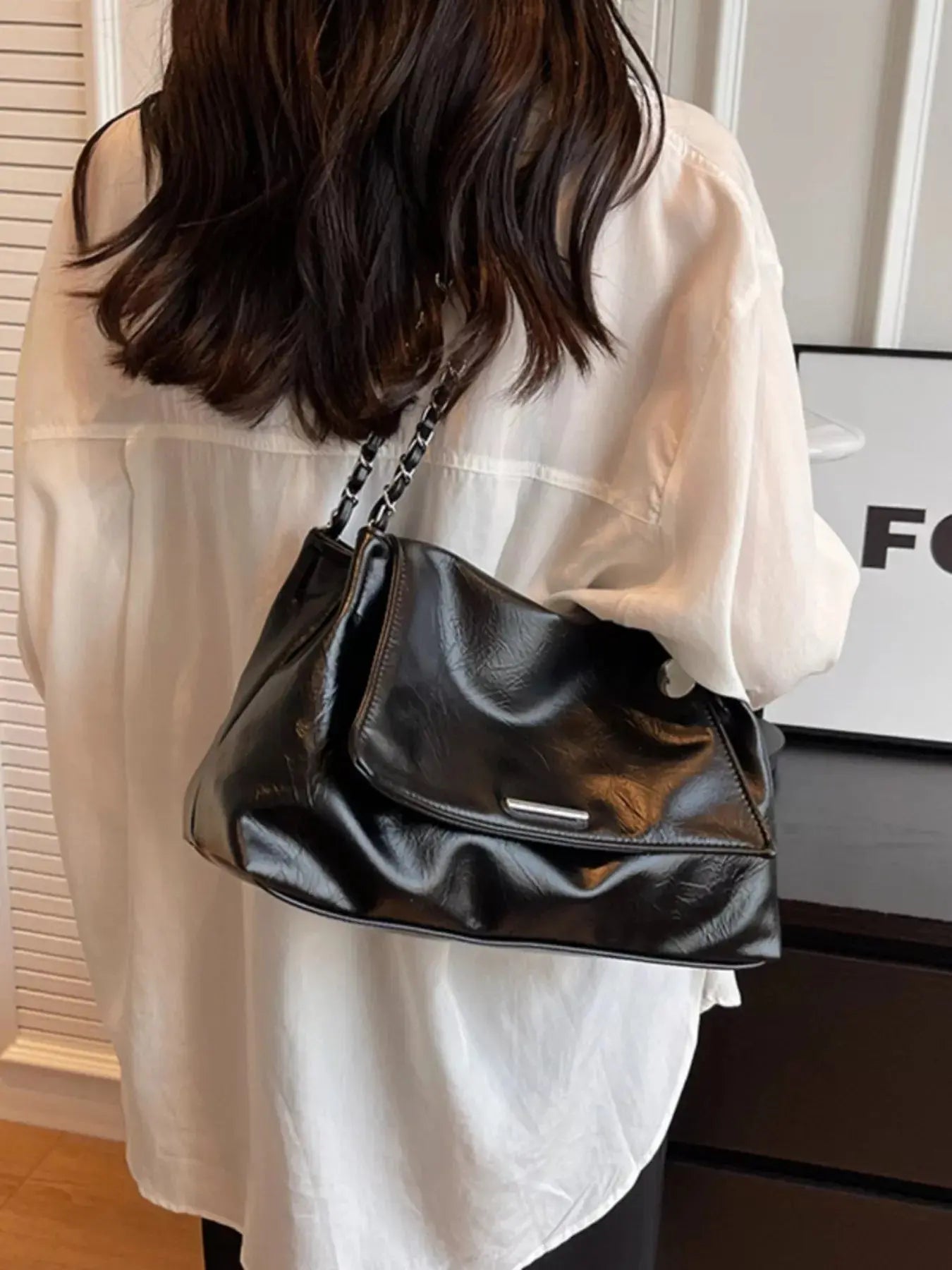 Chain Accent Flap Shoulder Bag Simply Love