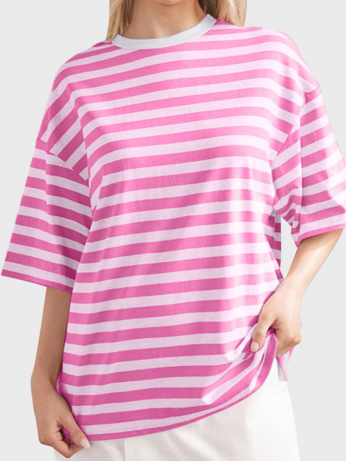 Striped Round Neck Half Sleeve T-Shirt.