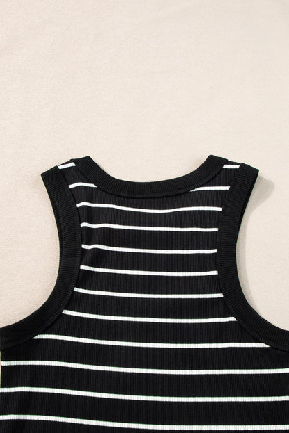 Chic black striped ribbed knit mini tank dress