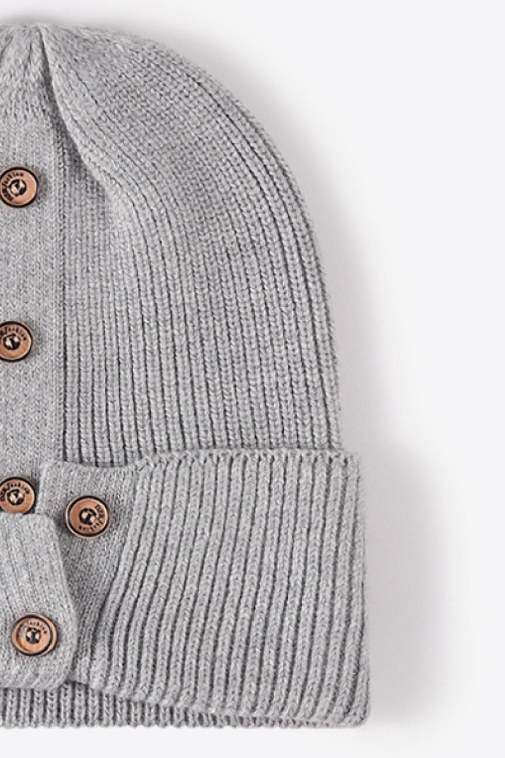 Button Detail Rib-Knit Cuff Beanie.