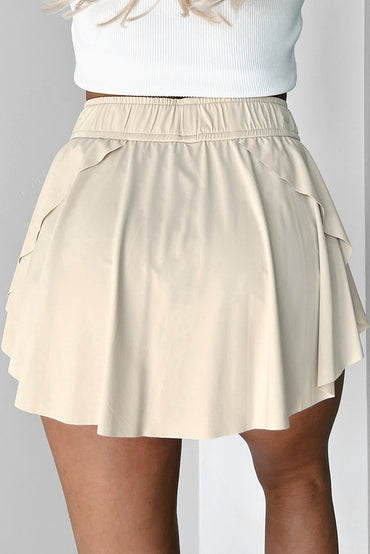 Beige Drawstring High Waist Lined Tennis Skorts for Women