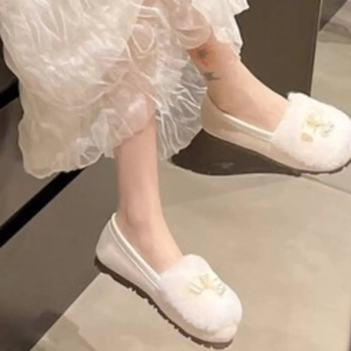 Fuzzy Pearl Bowknot Slip-Ons Simply Love