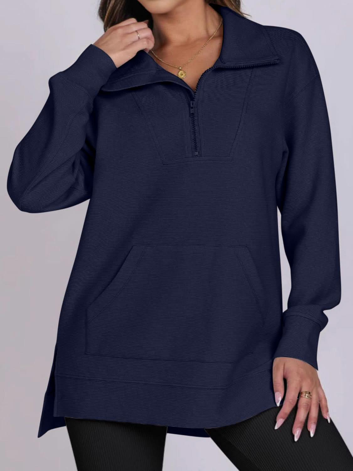 ฺHigh-Low Quarter Zip Long Sleeve Sweatshirt