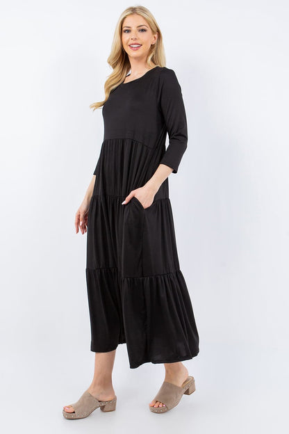 Celeste Full Size Tiered Midi Dress with Pockets.