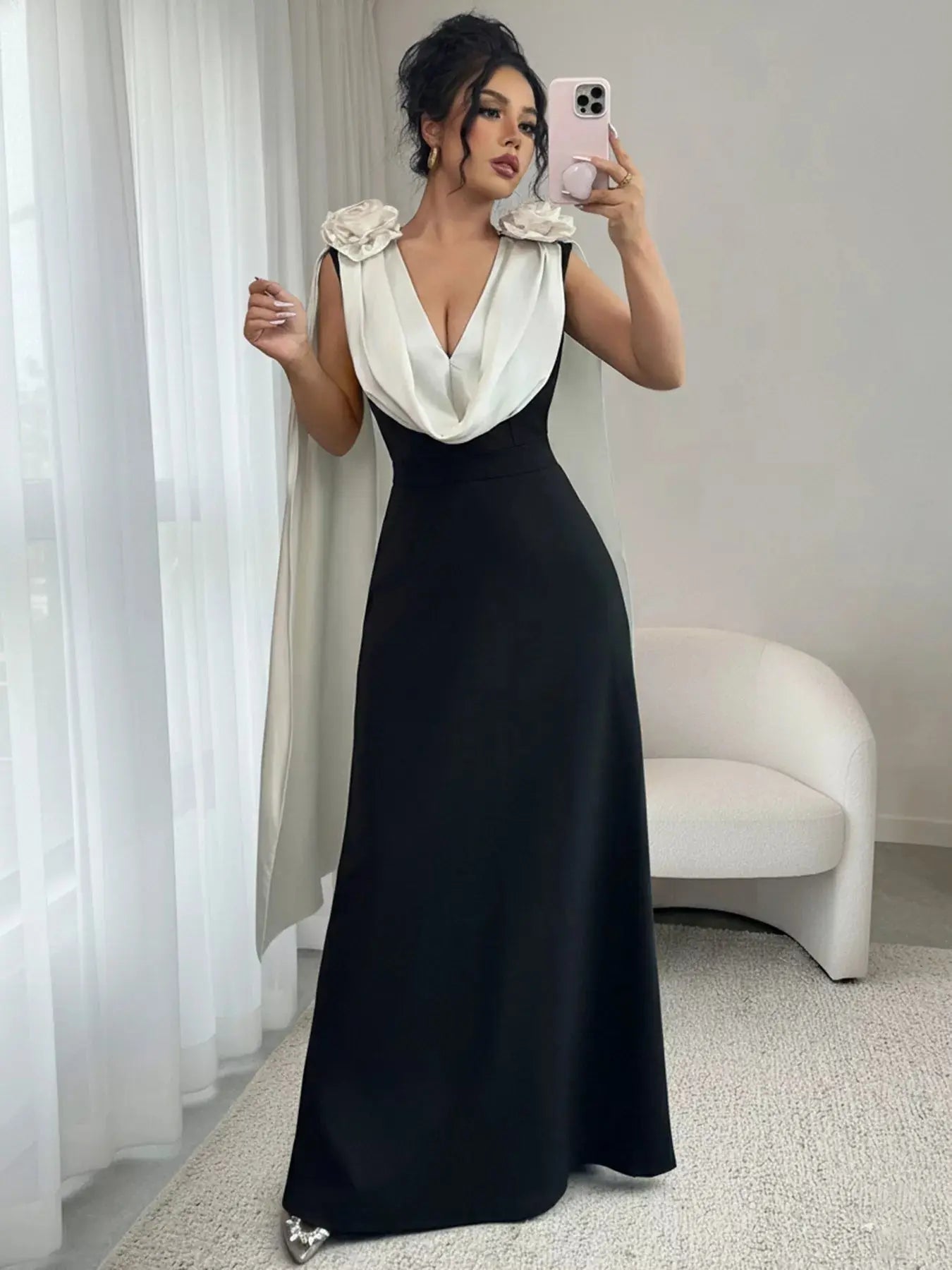 Floral Applique Two Tone Maxi Dress Simply Love