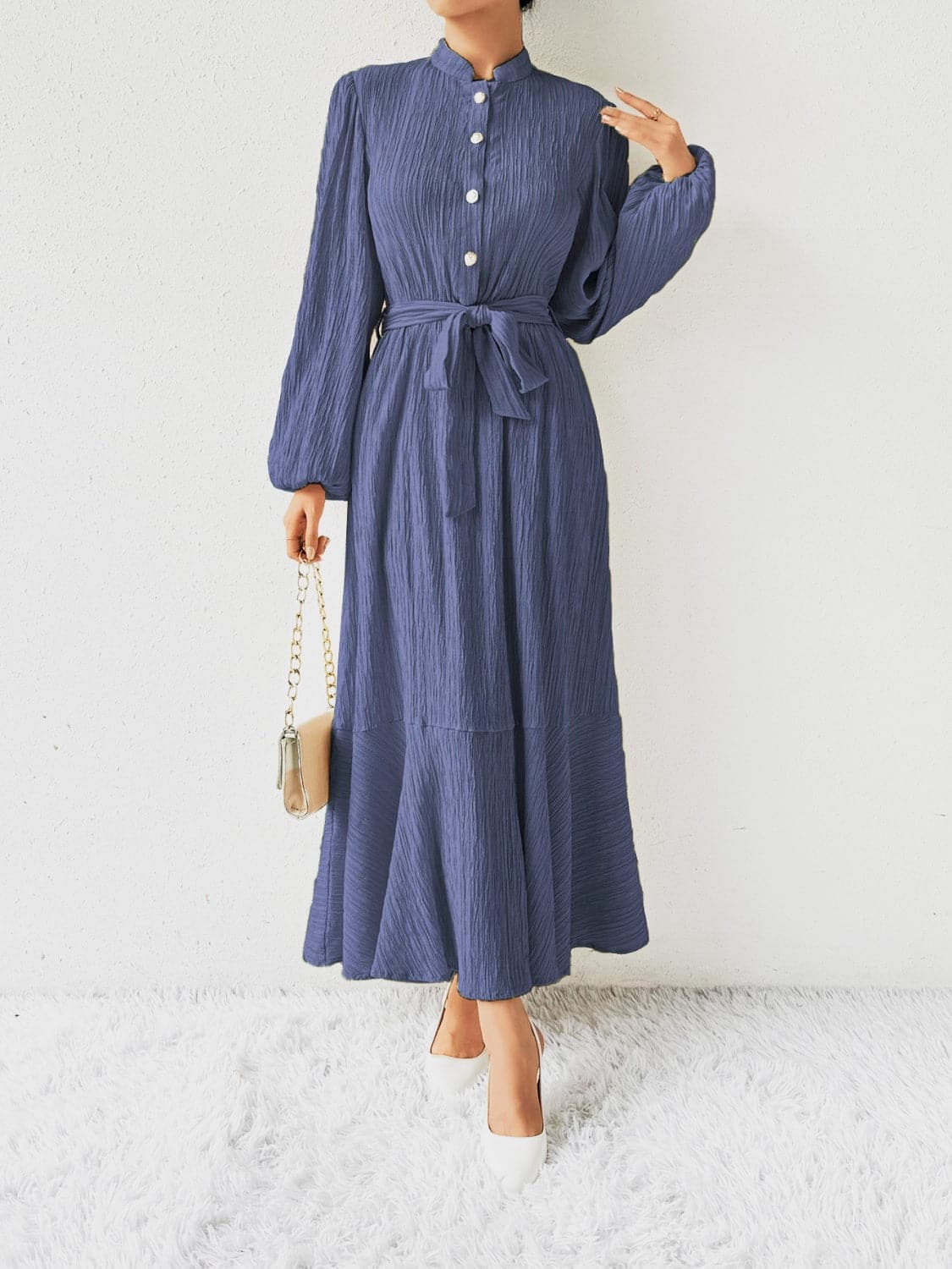 Tie Waist Long Sleeve Dress.