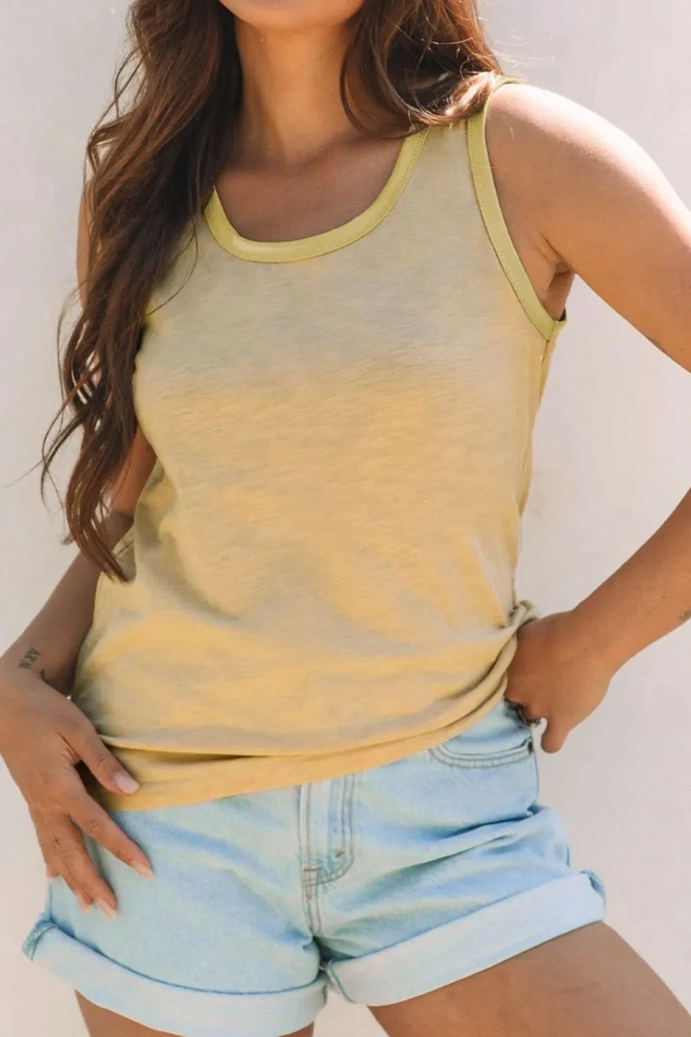 Round Neck Wide Strap Tank Simply Love