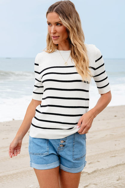 Round Neck Half Sleeve Knit Top.